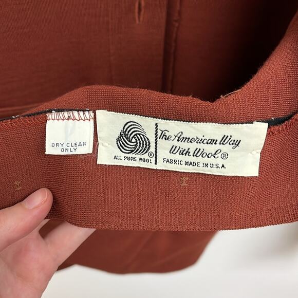 Vintage Wool Western Chore Jacket Patch Pockets Point Collar 70s Retro Rust - S - Picture 11 of 12